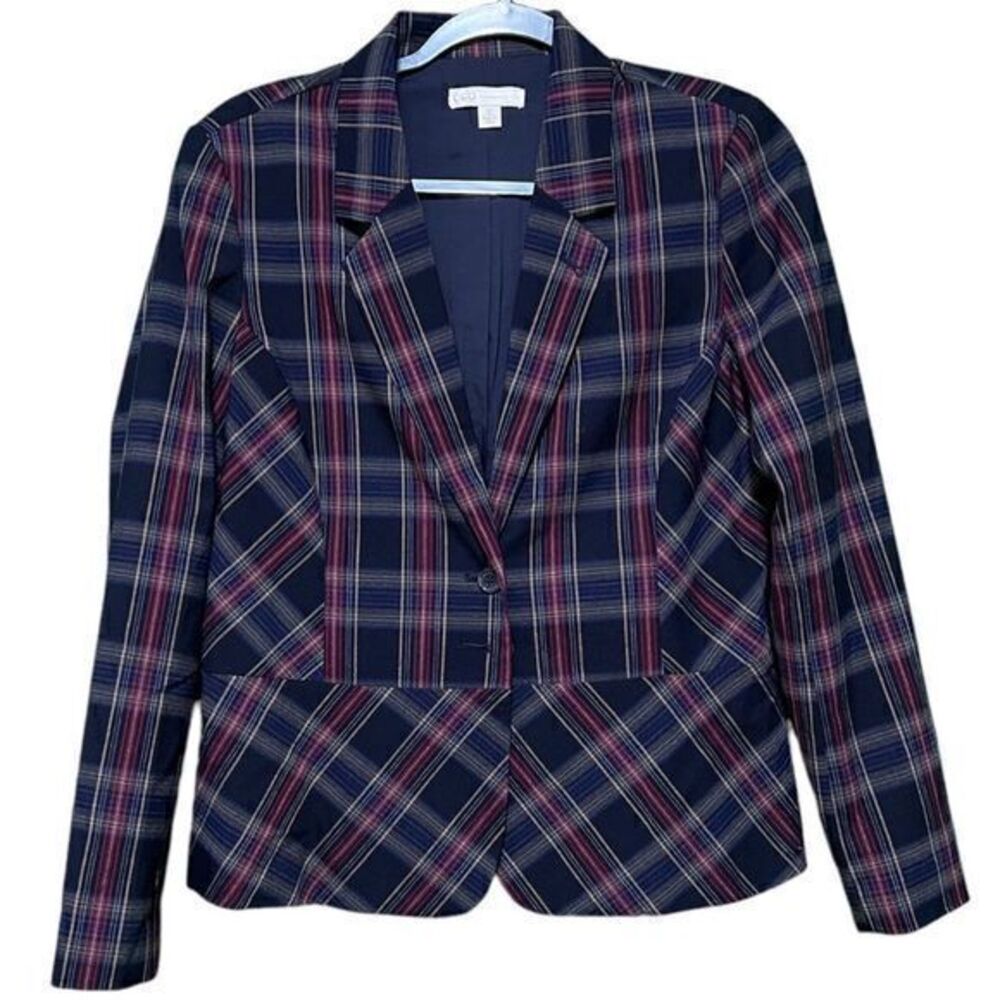 Cato‎ Sz 12 Women’s Navy and Burgundy Plaid Blazer Jacket